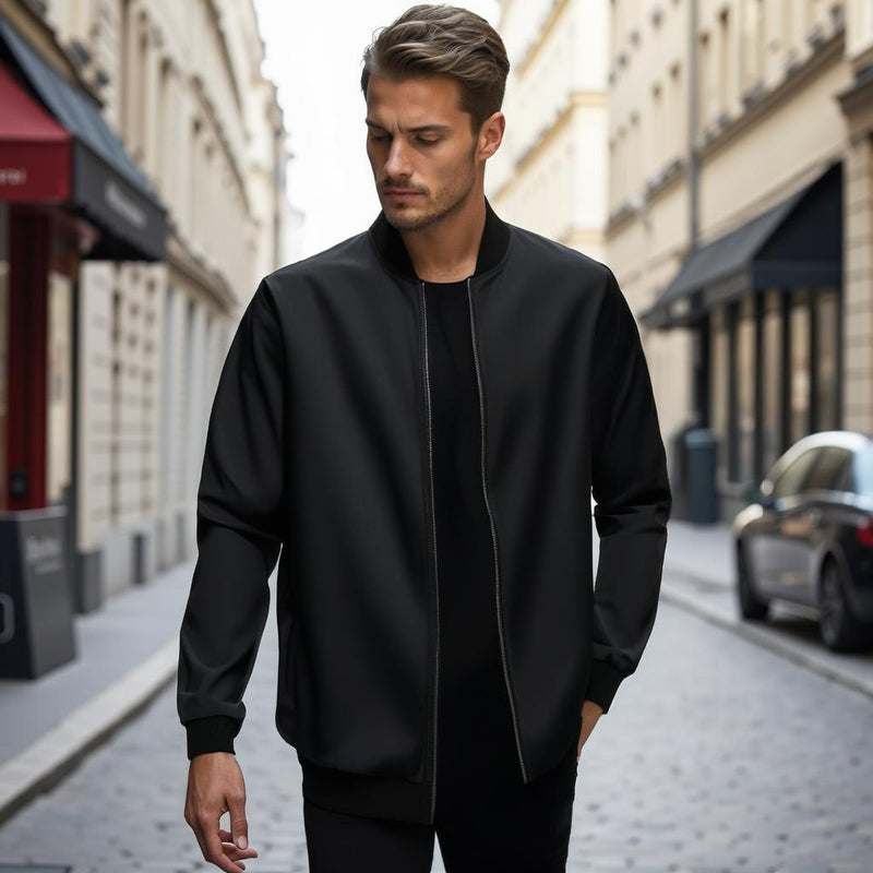 Noir Edge Minimalist Zip-Through Bomber