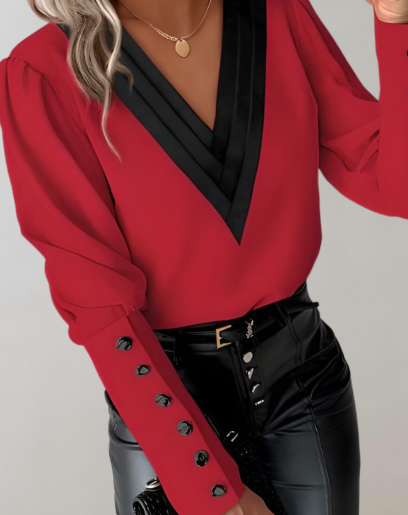 Nova - Stylish V-Neck Long Sleeve Top