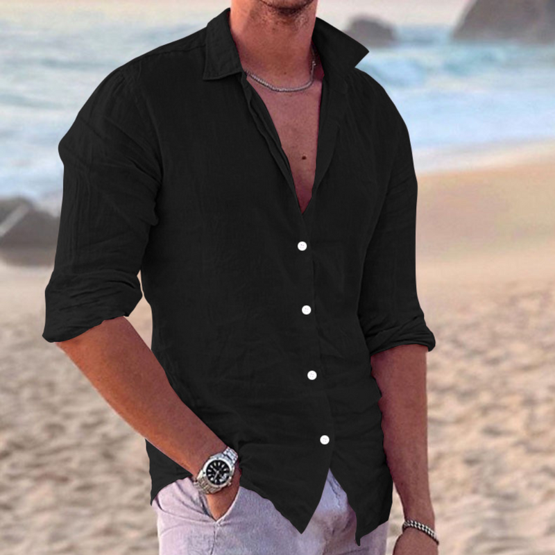 Men’s Long Sleeve Linen Cardigan Shirt - Versatile and Stylish - Adam