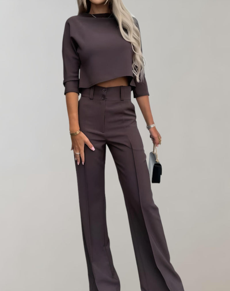 Alana - Short Sleeve Top and Wide Leg Pants 2-Piece Set