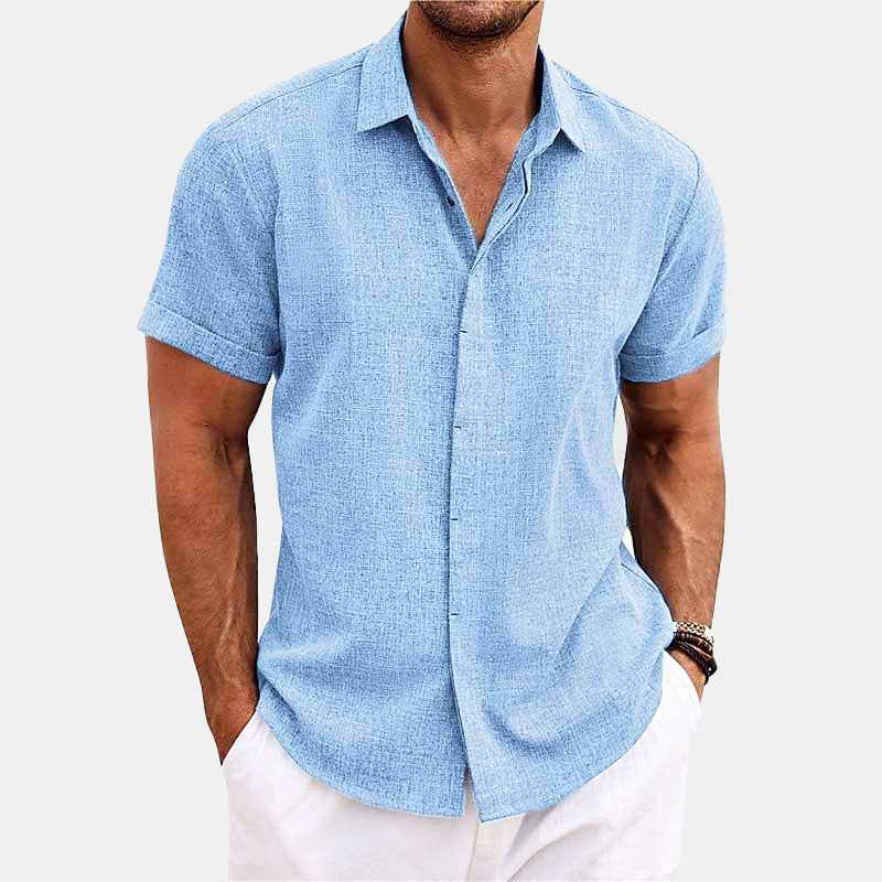 Men’s Short Sleeve Polyester Shirt - Trendy Folded Collar Style - Lucas