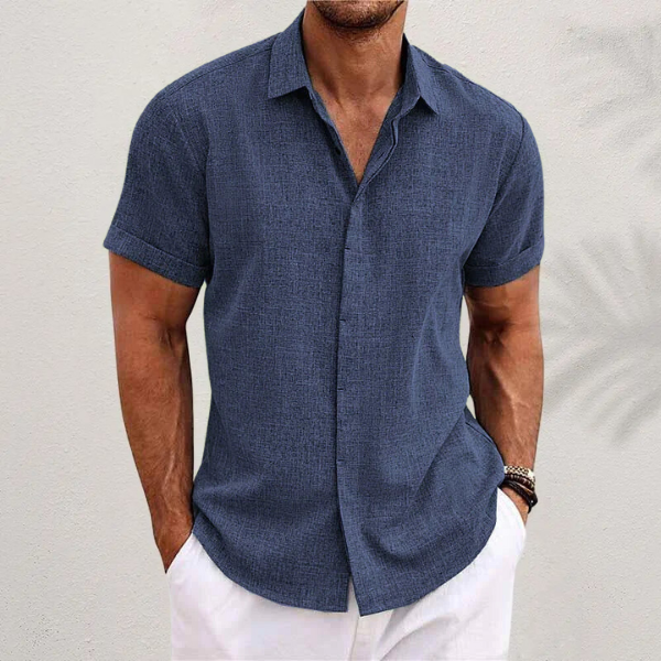 Men’s Short Sleeve Linen Shirt - Casual Summer Beachwear - Max