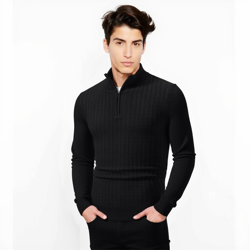 Noir Elite Ribbed Zip Sweater